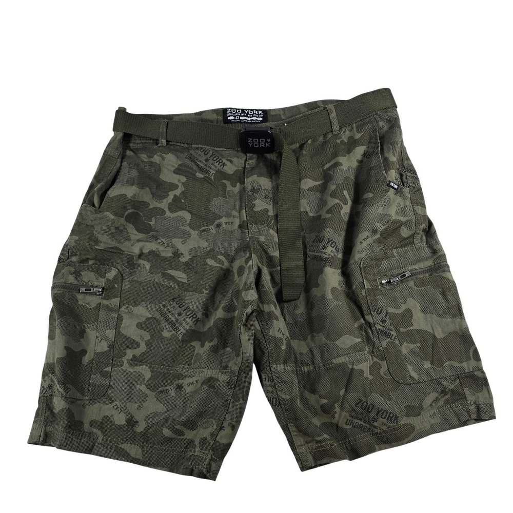 Zoo York Mens Camo Cargo Shorts Green Size 42 With Belt Streetwear Utility y2k